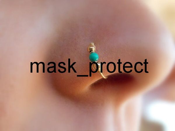 

turquoise winding ring nose ornament lip nail human puncture ear, Golden