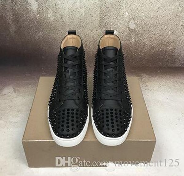 

luxurious brands spikes leather lace-up sneakers shoes,comfortable lace-up red bottom flats men,women walking fashion trainer, Black