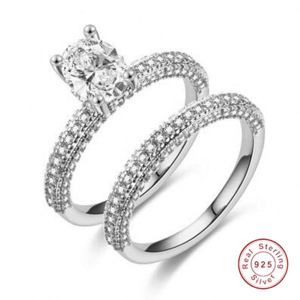 

couple rings 2pcs stunning deluxe jewelry 925 sterling silver oval cut white z pave cz diamond party women wedding bridal ring set gift, Slivery;golden