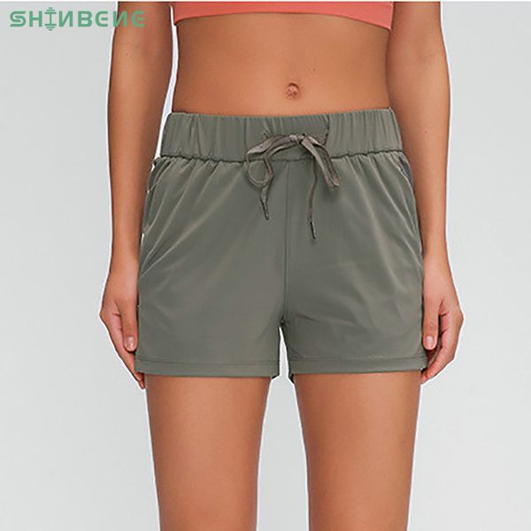 

butter soft naked-feel workout sport running shorts women waist drawstring training fitness shorts with pocket xs-xl, Black;blue