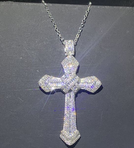 

new choucong luxury jewelry 925 sterling silver pave white z cz diamond gemstones cross pendant wedding women necklace for men gift
