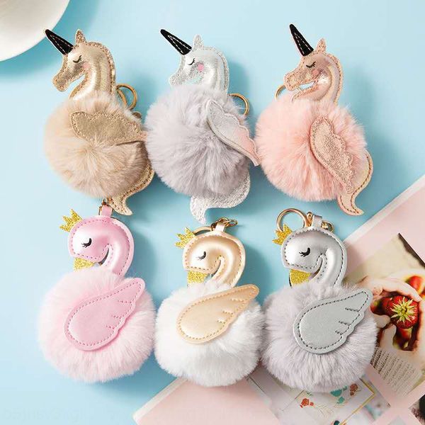 

tiktok the same swan pony boutique wool key ring ball key ring car pendant women's leather bag pendant, Silver