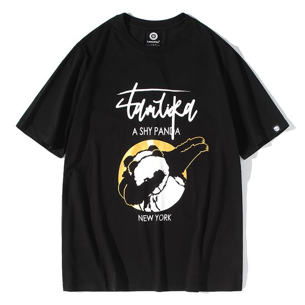 

origional popular brand cover face panda printed round neck short sleeve trendy men loose large size half sleeve t-shirt hip hop trendy t-sh, White;black