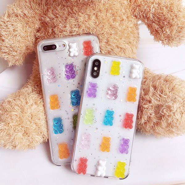 

iphone 11 case cute 3d candy colors bear for iphone x xs max xr 8 8plus 7 7plus 6 6s plus 11 pro max se glitter soft cover 2020