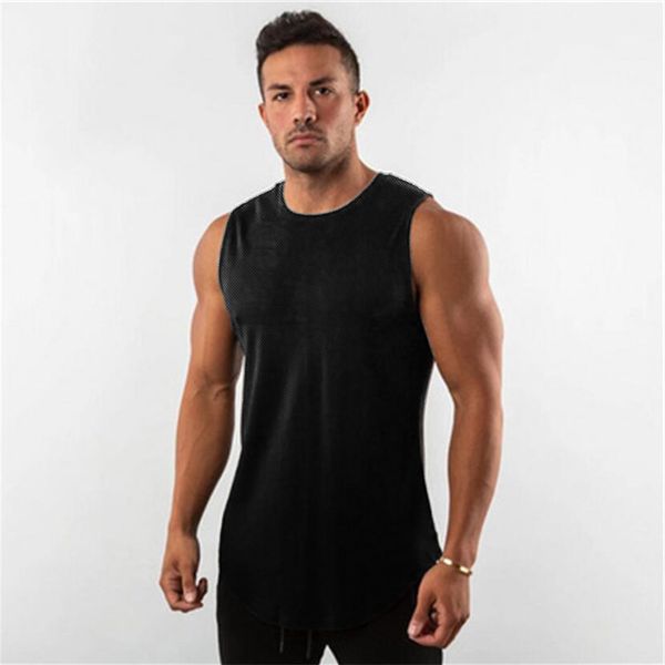 

mens plain mesh running vest summer quick dry gym clothing bodybuilding fitness tank sleeveless t shirt workout singlets, Black;blue