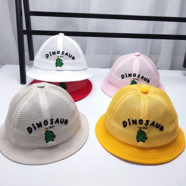 

baby fisherman bucket bucket and female children dinosaur breathable full net female baby sun hat cartoon basin hat, Yellow