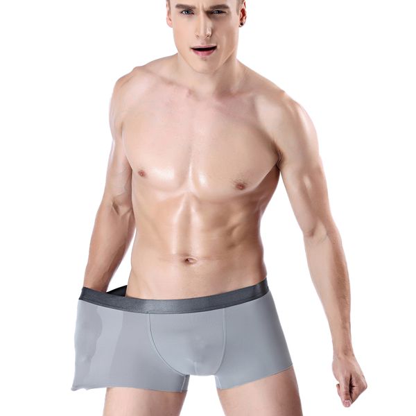 

men's underwear 2020 new seamless ice silk boxer briefs head panties solid color mid-waist boxer shorts size l-4xl, Black;white