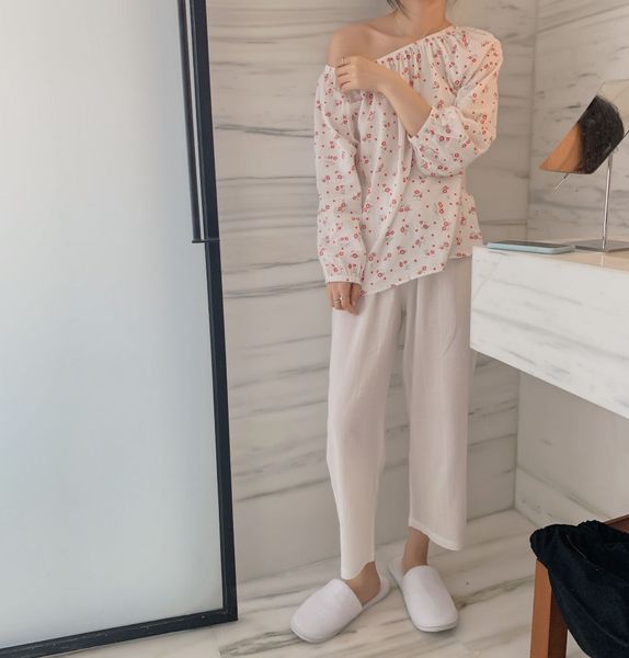 

ezjms du xiaozhai свет хлопок летом пижамы пижамы цветок двухсекционного костюма хлопок женщины свободная домашней одежды женской одна линии, Blue;red