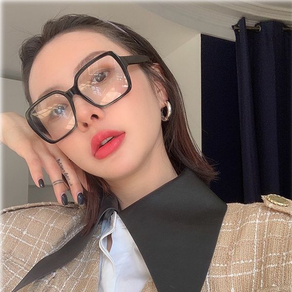 

owwvw black women's plain face large anti-blue light myopia flat glasses flat light tr90 myopia glasses frame big square thin face web, Silver