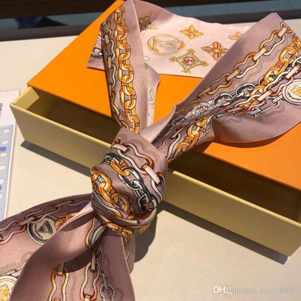 

high-end woman designs tied bag scarf ladies small bow ribbon headscarf silk scarves wrap 2 colors factory outlet 52 ro, Silver