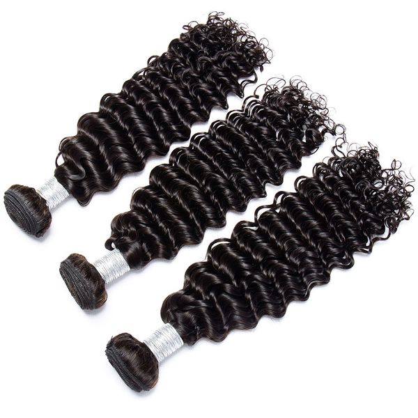 

2020 brazilian deep wave 3/4pcs virgin human hair bundles with closure part bundles with frontal natural color, Black