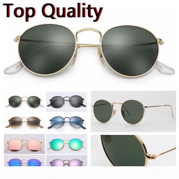 

designer sunglasses round metal model uv400 glass lenses for men women add brown or black leather case cloth and all accessories, White;black