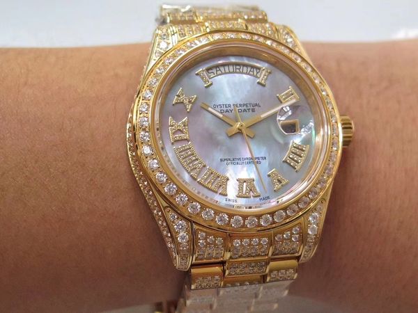 

tw day date ii series - special day calendar type with diamond inserts.904l steel, the swarovski diamond,manually set auger.2836, Slivery;brown