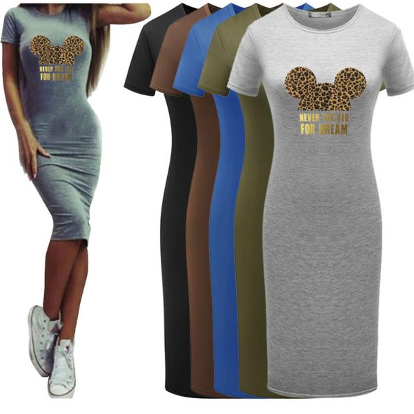 

womens designer dress fashion mouse pattern dresses 2020 summer new leopard printing t shirts wholesale diy clothes bodycon 5 colors, White;black