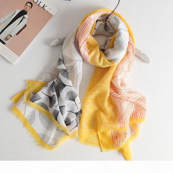 

fashion spring summer scarves women ethnic retro ginkgo leaves print cotton linen shawl scarf vacation bohemian beach towel sunscreen wraps, Blue;gray