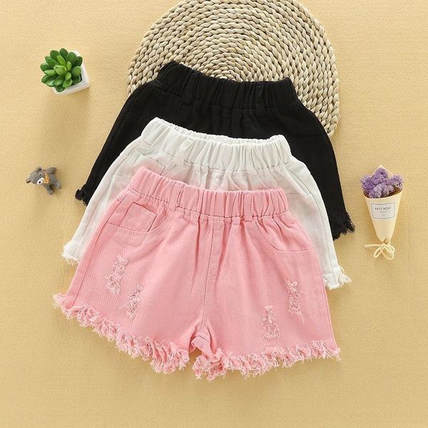 

girls' denim shorts shorts pants 2019 new korean style hollow medium and large children's white cotton outdoor pants, Blue