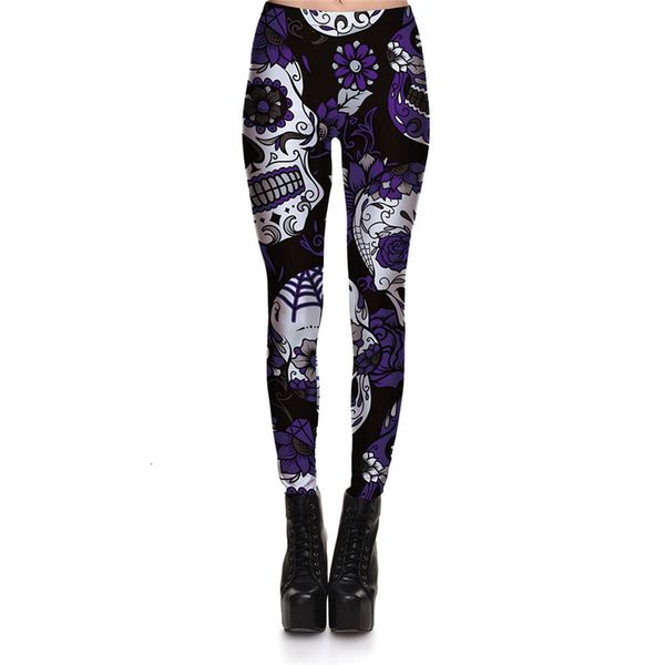 

leggings fitness womens purple skull vines evil legging stretch digital print pants cool trousers, Black