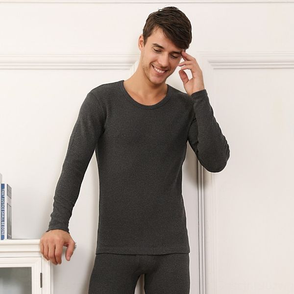 

2019 теплые пальто одежды свободный хлопок утолщенной основных мужчин теплое белье набор мужские база топ осенние одежды осенние брюки, Black;white