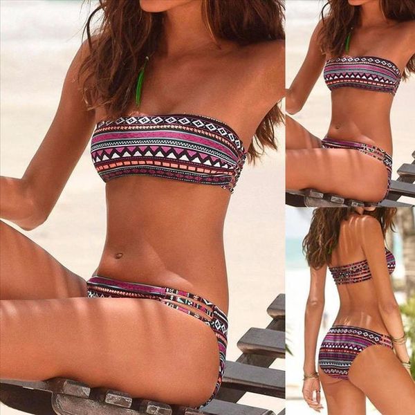 

swimsuit bikini women floral print bikini set push up biquini swimming two piece swimwear beachwear bandeau printed bathing suit, White;black
