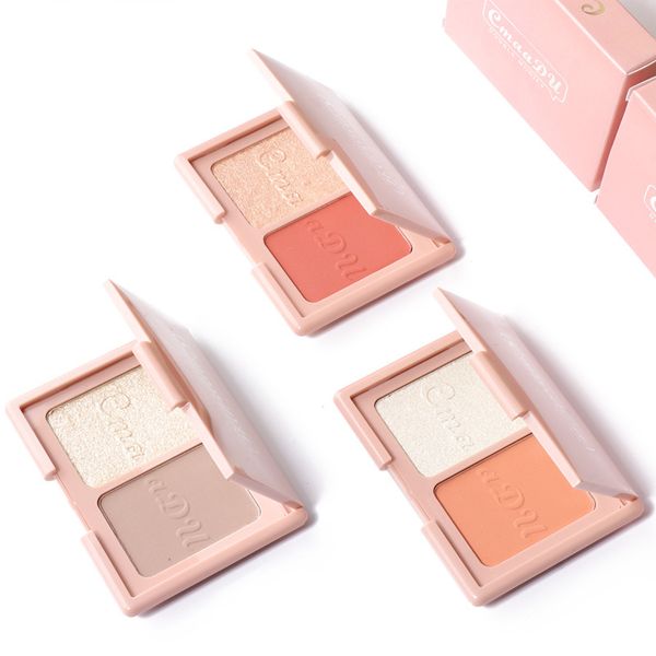 Cmaadu Rosto Blush Highlighters Set 2 cores Blush Shimmer Bronzeadores Highlighters paleta Natural rosto corar Set