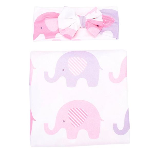 

newborn baby swaddle floral receiving blankets with headband value set elephant