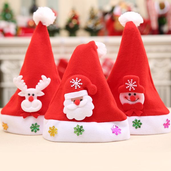 

xmas plush santa claus snowman elk hat decoration merry chrismas applique cartoon cap kids hat for kids party new year gift noel