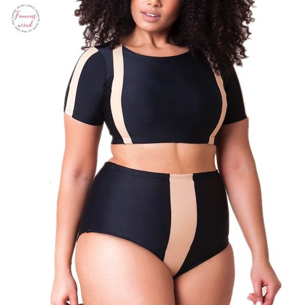 

plus size bikini set high waist swimsuit push up short sleeve swimwear women bathing suits triangle large big biquini, White;black