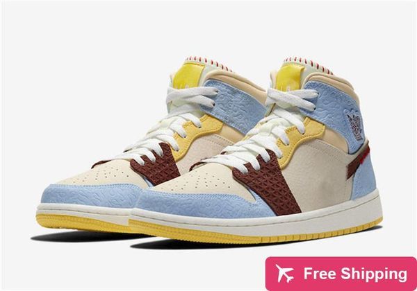 

2020 new authentic maison chateau rouge x air mid 1 fearless basketball shoes men women africa sneakers cu2803 -200 with original box