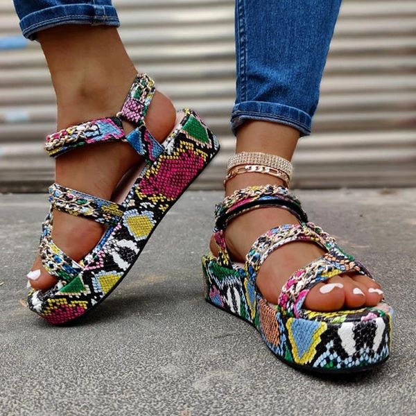 

dropship big size 35-43 lady summer gladiator sandals women wedges party snake veins colorful sandals shoes woman cs01, Black