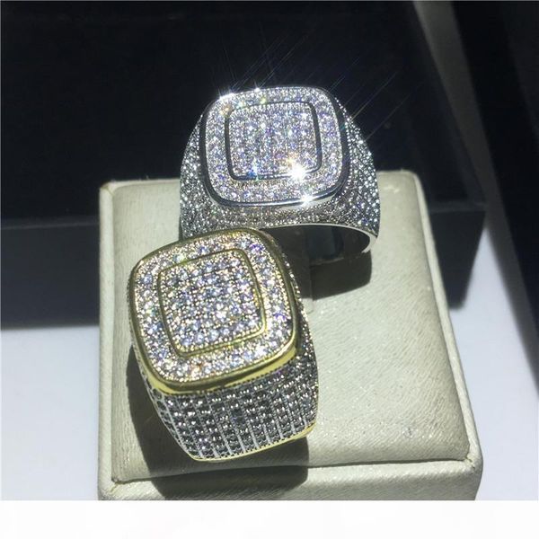 

handmade мужской hiphop кольцо 925 серебра pave 5a cz камень себе обручальное кольцо кольца для мужчин мода rock party jewelry, Slivery;golden