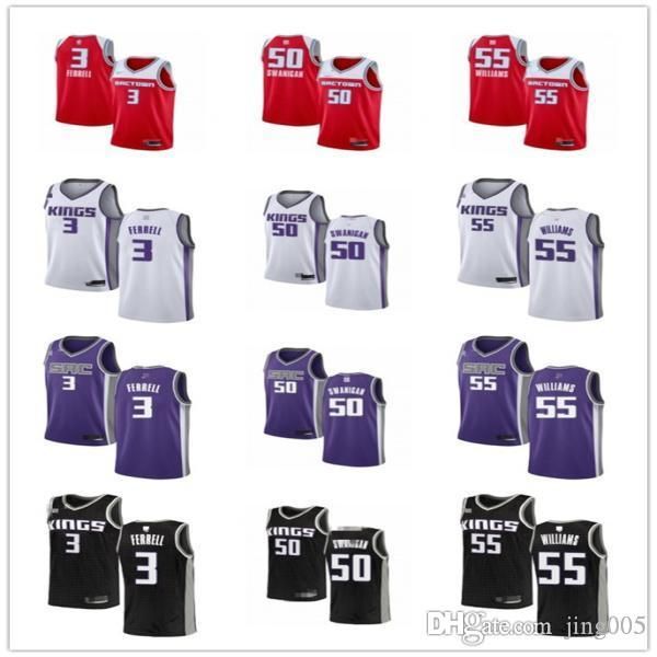 

men women youth sacramento kings 3 yogi ferrell 50 caleb swanigan 55 jason williams black white custom basketball jersey, Black;red