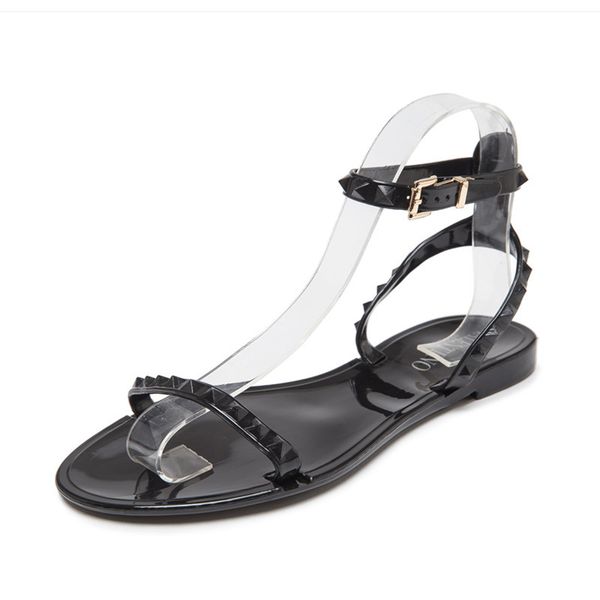 

zhenzhou 2020 summer europe and the united states new rivet jelly plastic sandals women's fashion open toe beach tide, Black