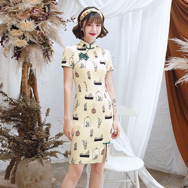 

ethnic clothing chinese traditional dress for women short qipao peony lotus style cheongsam oriental dresses multiple colour, Red