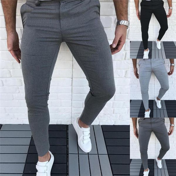 

simple solid color casual pants for men fashion men's autumn winter trousers suit pants clothing pencil, Black