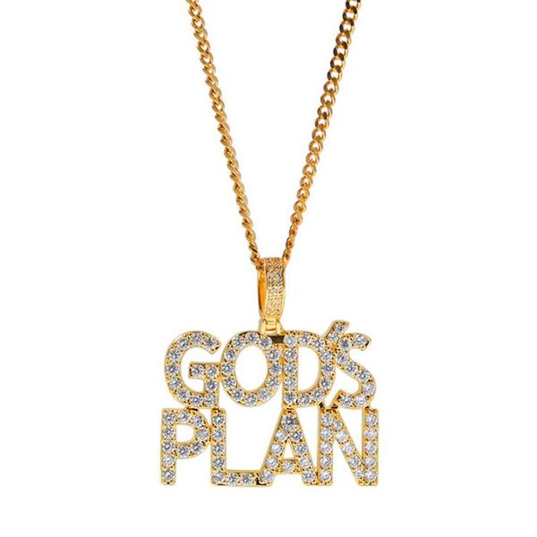 

gods plan pendants mens letters necklace ice out gold hiphop jewelry 2019 fashion hip hop rapper necklaces, Silver
