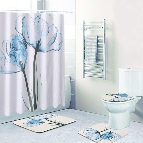 

colorful tulip flowers plants shower curtain sets non-slip rugs toilet lid cover and bath mat waterproof bathroom curtains