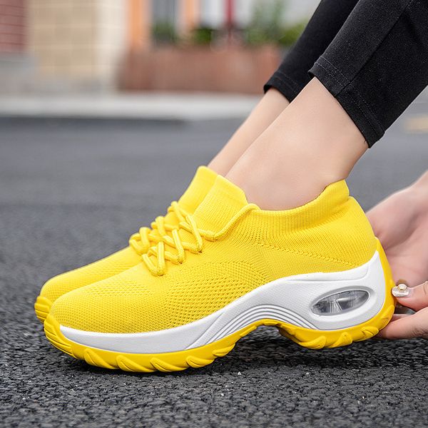 

damyuan flying woven large size breathable women shoes travel shoes thick bottom increased sports casual flat dance, Black