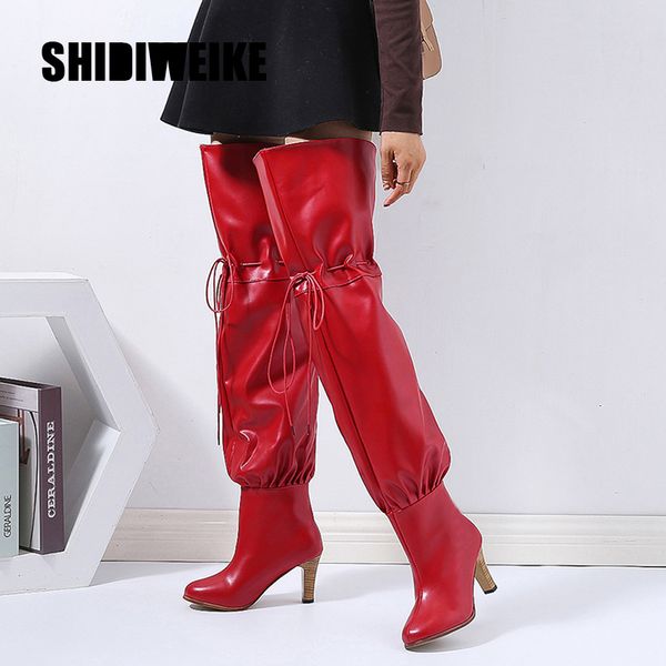 

женщины высоких сапог sexy super high thin платформа пятка boots острого нос zipper over-the-knee танцевальной обувь v54, Black