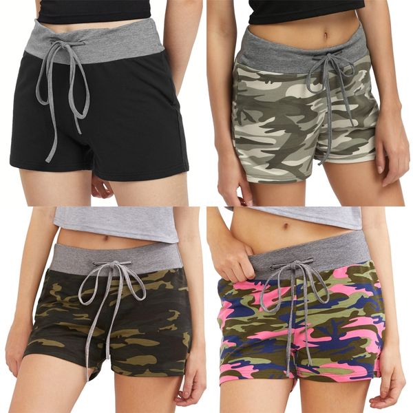 

summer skinny women velvet yo ga drawstring shorts casual contrast binding side split elastic waist short femme#4201, White;black