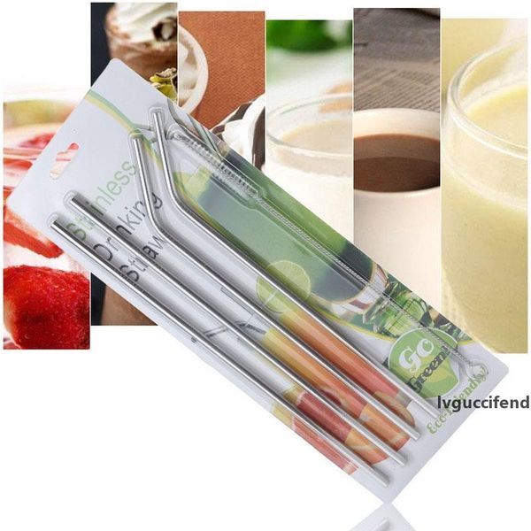 

more size straight curved stainless steel straw and cleaning brush reusable eco-friendly drinking straw practical beer tool