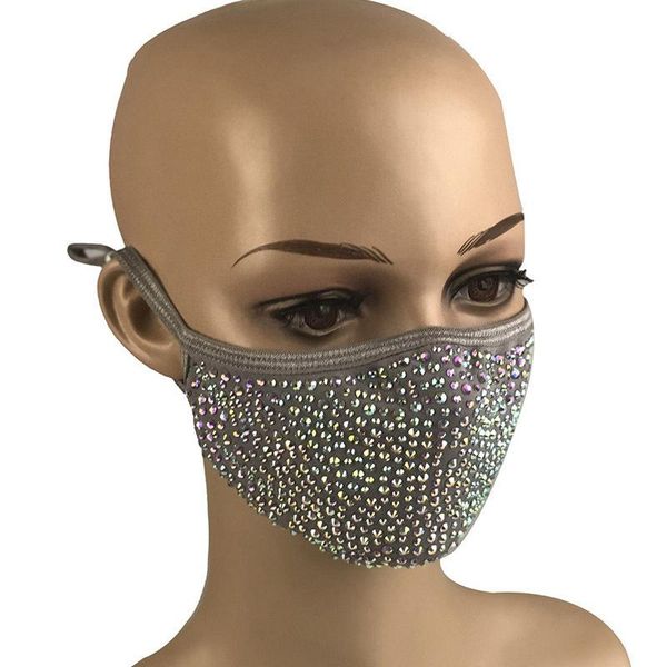 

bling dustproof fashion bling diamond protective mask pm2.5 mouth masks washable reusable women colorful rhinestones face mask 13, Blue