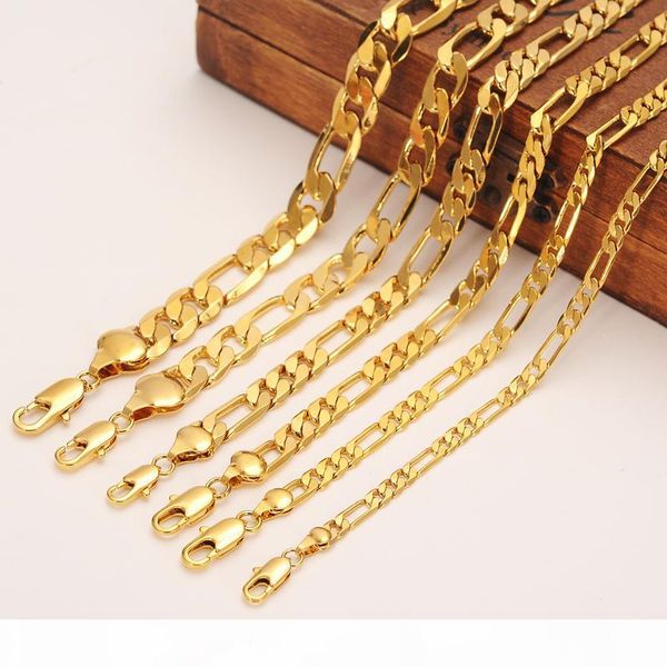 

italian figaro yellow 14k gold plated 3 to12mm wide 8.6" 19.6" 23.6" chain necklace bracelet, Silver