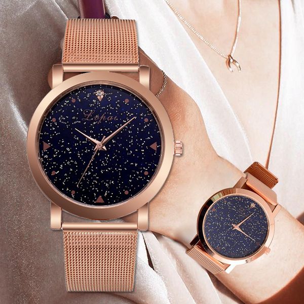 

lvpai fashion women's watch quartz watches stainless steel mesh watch star fashion female clock, Slivery;brown
