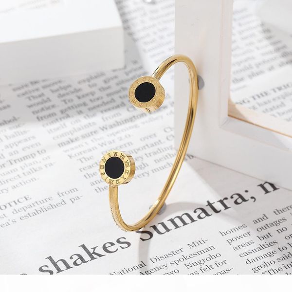 

высокое качество natural black shell римские цифры браслет для женщин розового золота цвета браслет титана стали, Golden;silver