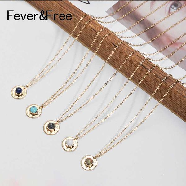 

fever&women party inlay stone necklace gold chain natural stone pendants necklaces for female fashion jewelry drop shipping, Silver