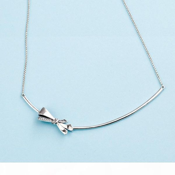 

f authentic 925 sterling silver box chain pendant necklaces original box for pandora women silver gorgeous bow necklace mother 's