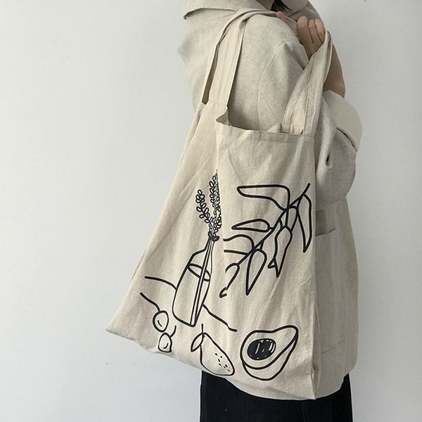 

eco-friendly linen fabric handbag women reusable big capacity shopping bag female teenager korean style cute handle bag
