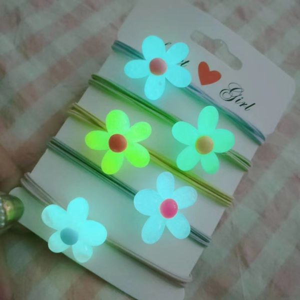 

korean style luminous rubber rubber hair band luminous hair band tie simple flower shiny boutique 2 yuan store distribution area, Slivery;white
