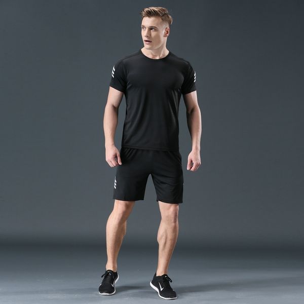 

4jhfz quick-drying men's breathable sweat-wicking fitness suit sports short-sleeved quick-drying piece fitness set stretch suit two-pie, White;black