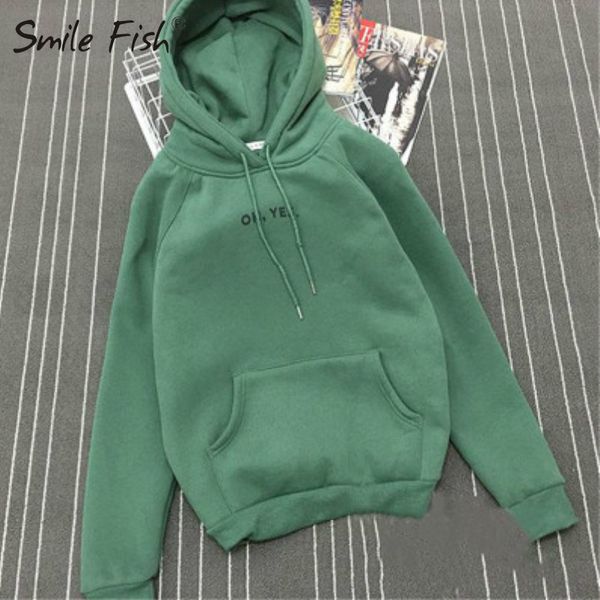 

harajuku fleece oh yes letter print pullover autumn thick loose women hoodies casual 2020 female winter hooded sweatshirt g1778, Black